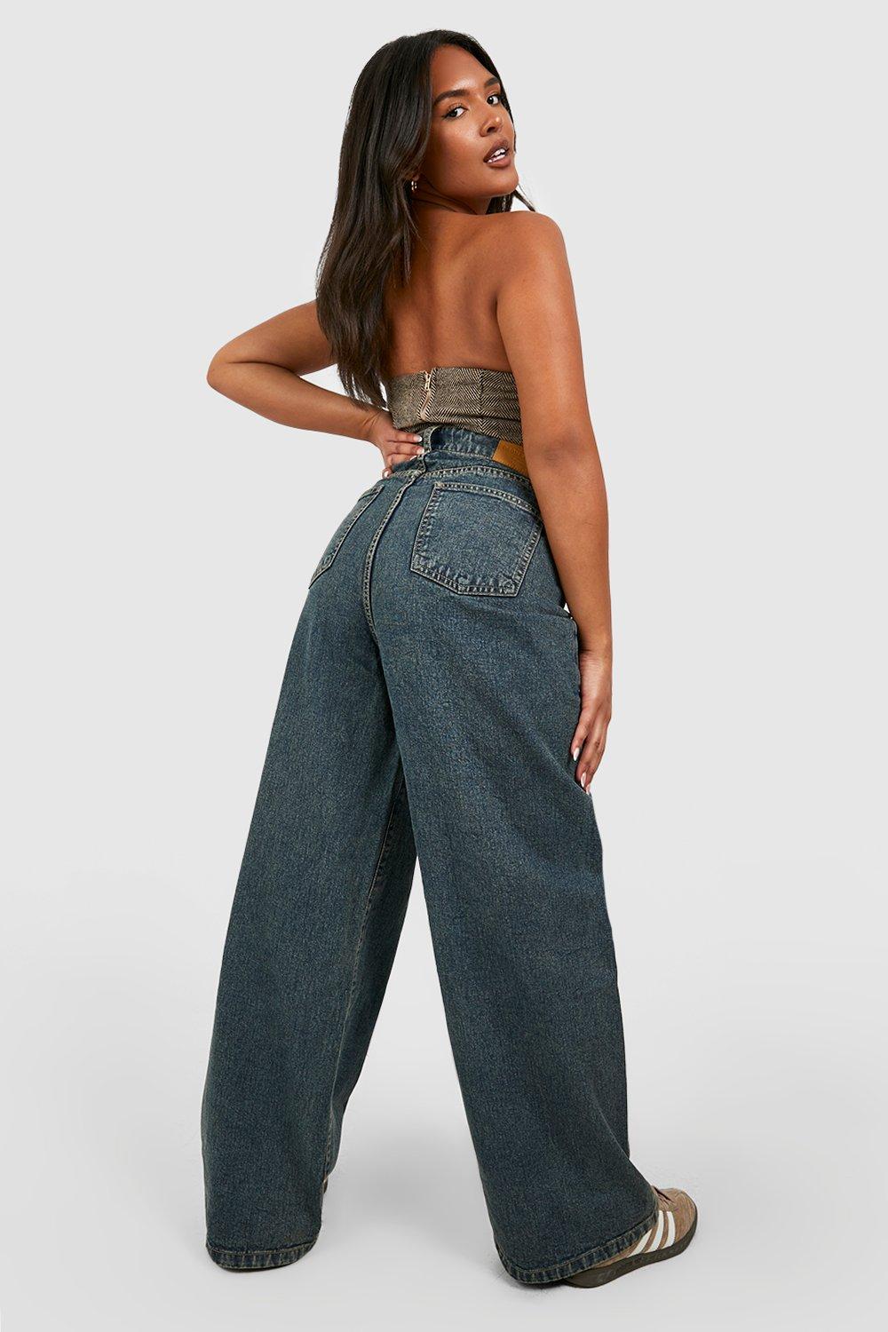 Plus Basics High Waisted Super Wide Leg Jeans